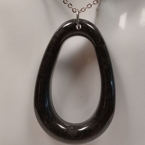 Hand Crafted Jewelry - CLEARANCE Black oval resin pendant necklace